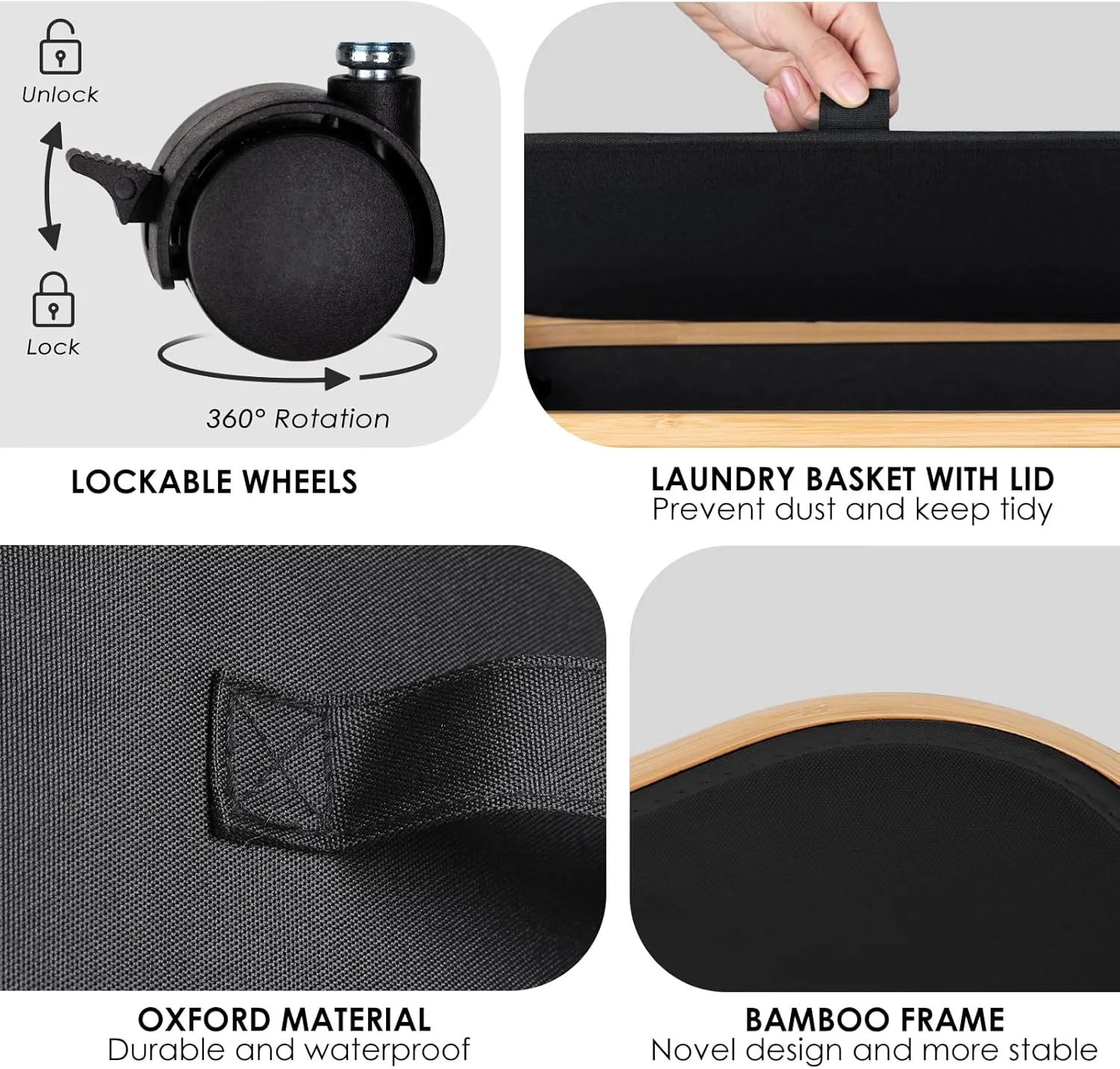 WELTRXE Laundry Basket with Wheels, 150L Extra Large Laundry Hamper, Collapsible & Waterproof with Lid and 2 Removable Inner Bag, for Laundry Room, Bedroom, Dormitory Storage, Black
