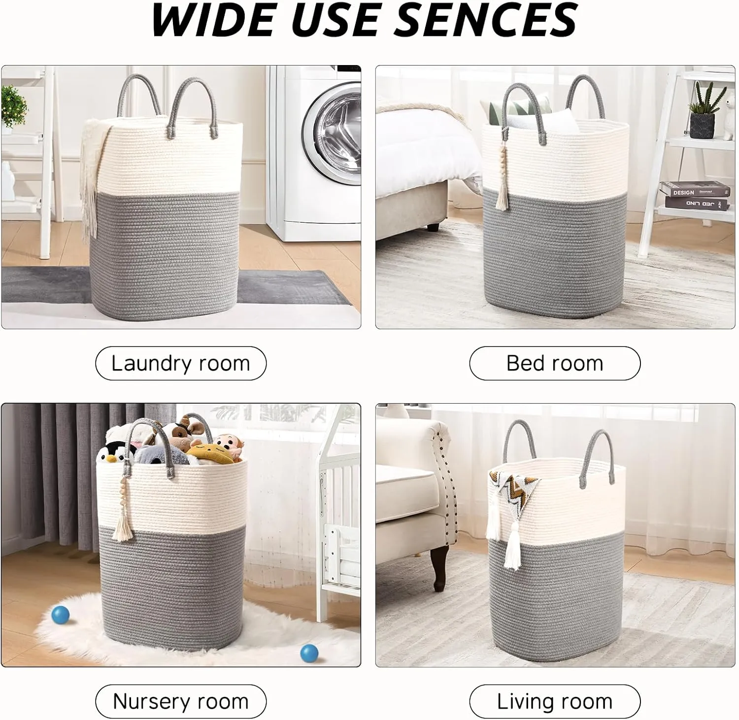 WENMER Woven Laundry Basket for Clothes, 65L Large Rectangle Laundry Hampers, Nursery Storage Basket for Baby Toys, Tall Dirty Clothes Hamper for Bedroom Aesthetic, Laundry Room Organization