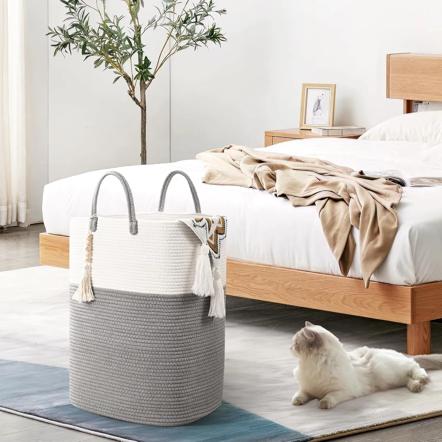 WENMER Woven Laundry Basket for Clothes, 65L Large Rectangle Laundry Hampers, Nursery Storage Basket for Baby Toys, Tall Dirty Clothes Hamper for Bedroom Aesthetic, Laundry Room Organization