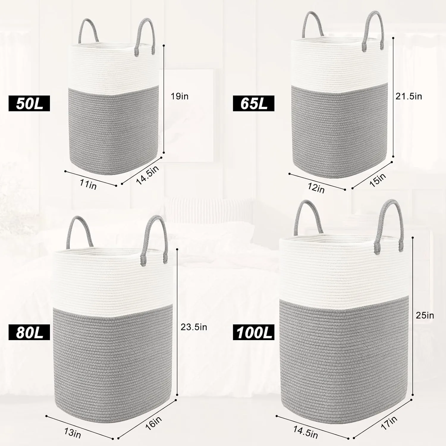 WENMER Woven Laundry Basket for Clothes, 65L Large Rectangle Laundry Hampers, Nursery Storage Basket for Baby Toys, Tall Dirty Clothes Hamper for Bedroom Aesthetic, Laundry Room Organization