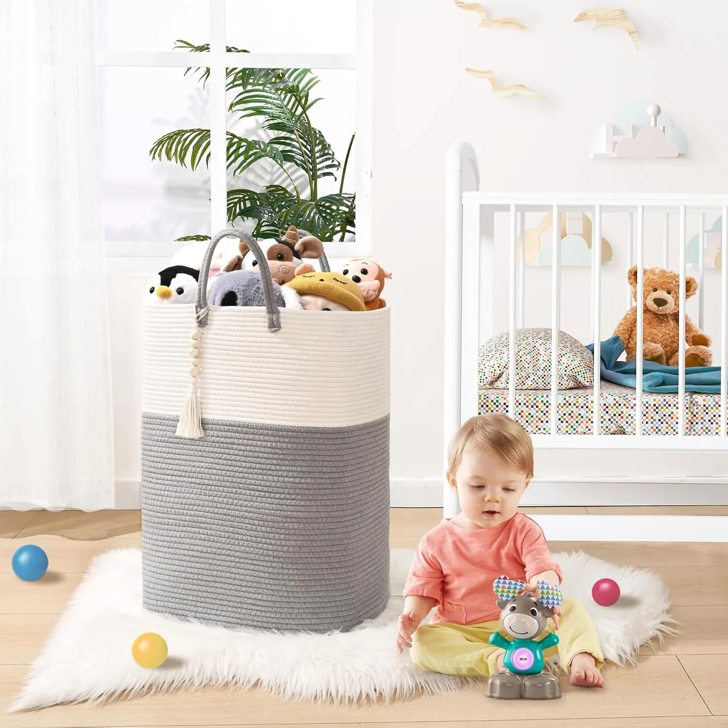 WENMER Woven Laundry Basket for Clothes, 65L Large Rectangle Laundry Hampers, Nursery Storage Basket for Baby Toys, Tall Dirty Clothes Hamper for Bedroom Aesthetic, Laundry Room Organization