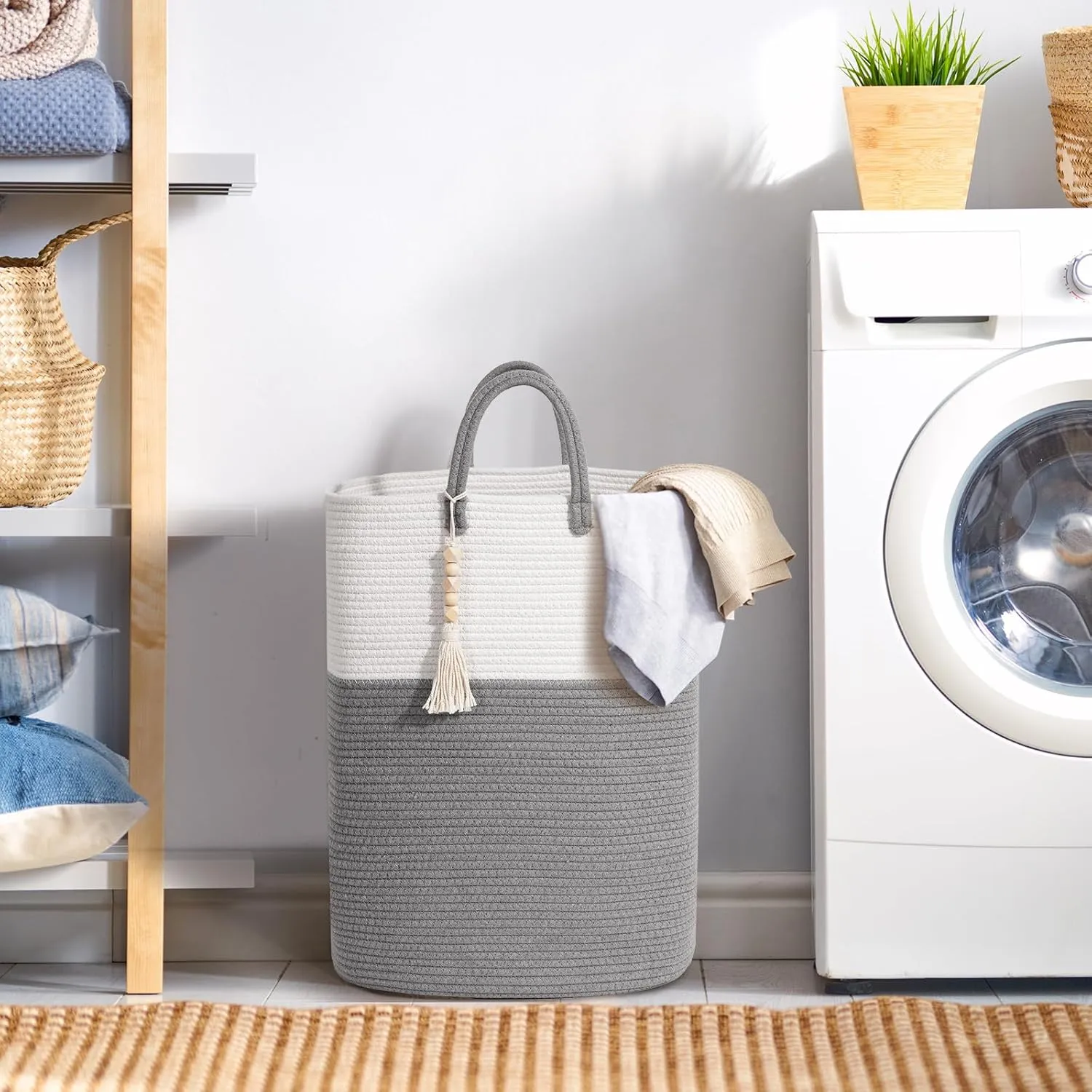 WENMER Woven Laundry Basket for Clothes, 65L Large Rectangle Laundry Hampers, Nursery Storage Basket for Baby Toys, Tall Dirty Clothes Hamper for Bedroom Aesthetic, Laundry Room Organization