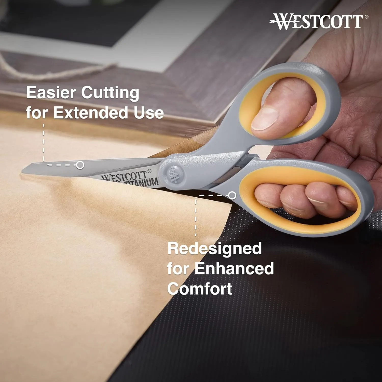 Westcott 8-Inch Titanium Bonded Scissors, Soft Handle, Straight Heavy Duty Scissors, Gray/Yellow, 4-Pack