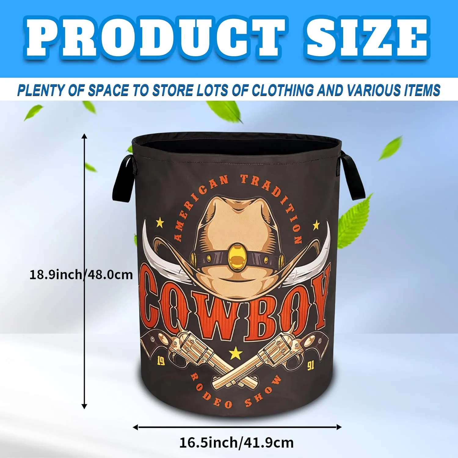 Western Cowboy Laundry Basket Cowboy Hat Oxford Cloth Laundry Hamper With Handle Foldable Portable Clothes Storage Basket 18.9 X 16.5 Inch Storage Bag For Laundry Room/Bathroom/Bedroom/Dormitories