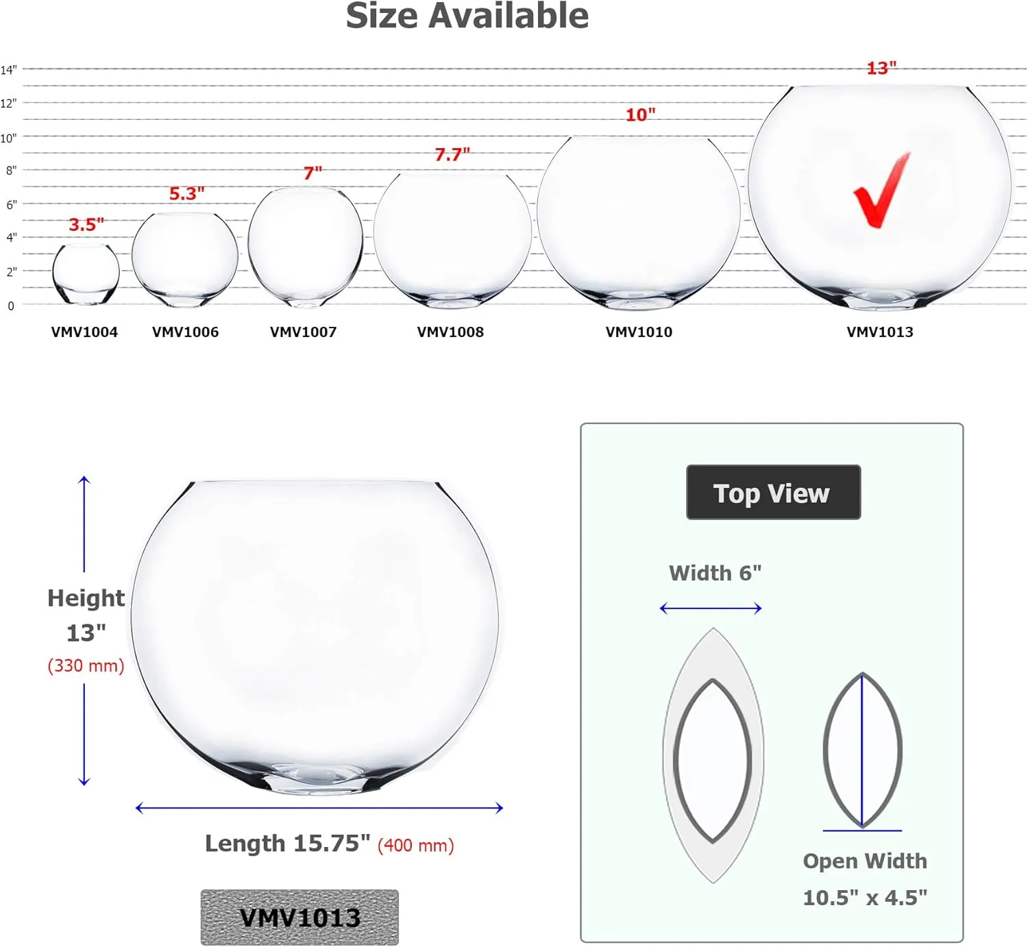 WGV Moon Vase, 16" x 6"W, 13" H, Clear Glass Floral Container with Oval Opening, Planter Terrarium, Wedding Event Home Decor, 1 Piece (VMV1013)