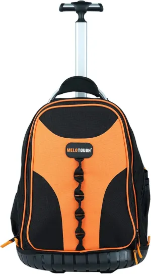 Wheeled Rolling Tool Bag Backpack, Heavy Duty Tradesman Pro Tool Backpack Organizer with 37 Pockets and Large Interior, Water Resistant(Orange)