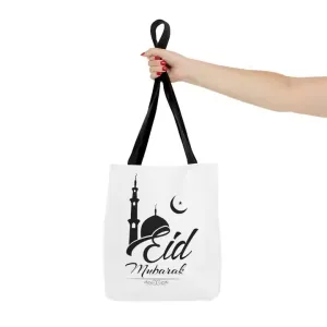 White & Black Eid Mubarak Tote Bag with Mosque & Crescent Design