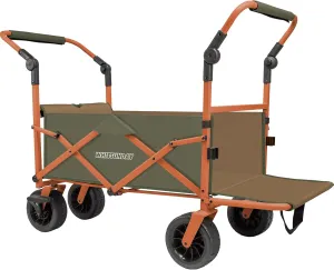 Whitsunday Collapsible Folding Beach Wagon Cart, Double Push Bar Wagon with Tailgate, 360° Rotating Wheels Heavy Duty Utility Camping Grocery Wagon with Wheels Green
