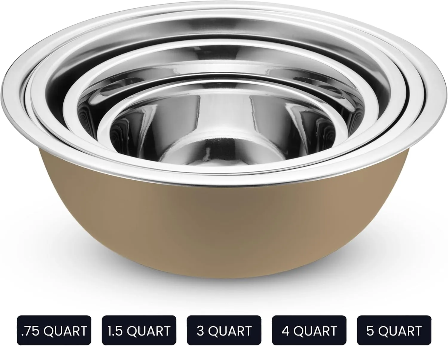 WHYSKO Stainless Steel Mixing Bowl Set, 10 Piece Stainless Steel Mixing Bowls with Lids Set for Food Prep Storage and Serving, Dishwasher Safe Microwave Safe for Kitchen Baking Cooking, Khaki