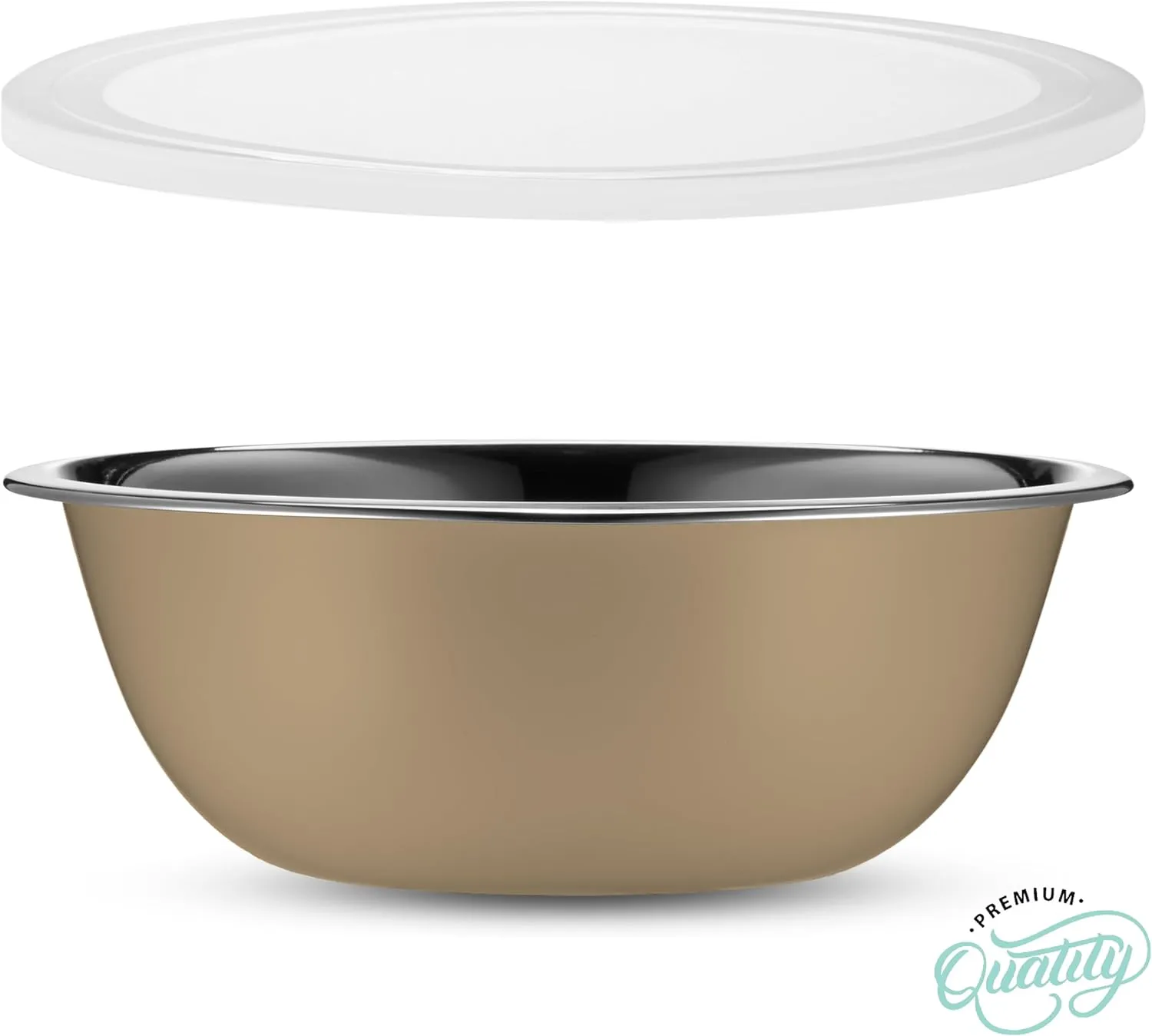 WHYSKO Stainless Steel Mixing Bowl Set, 10 Piece Stainless Steel Mixing Bowls with Lids Set for Food Prep Storage and Serving, Dishwasher Safe Microwave Safe for Kitchen Baking Cooking, Khaki