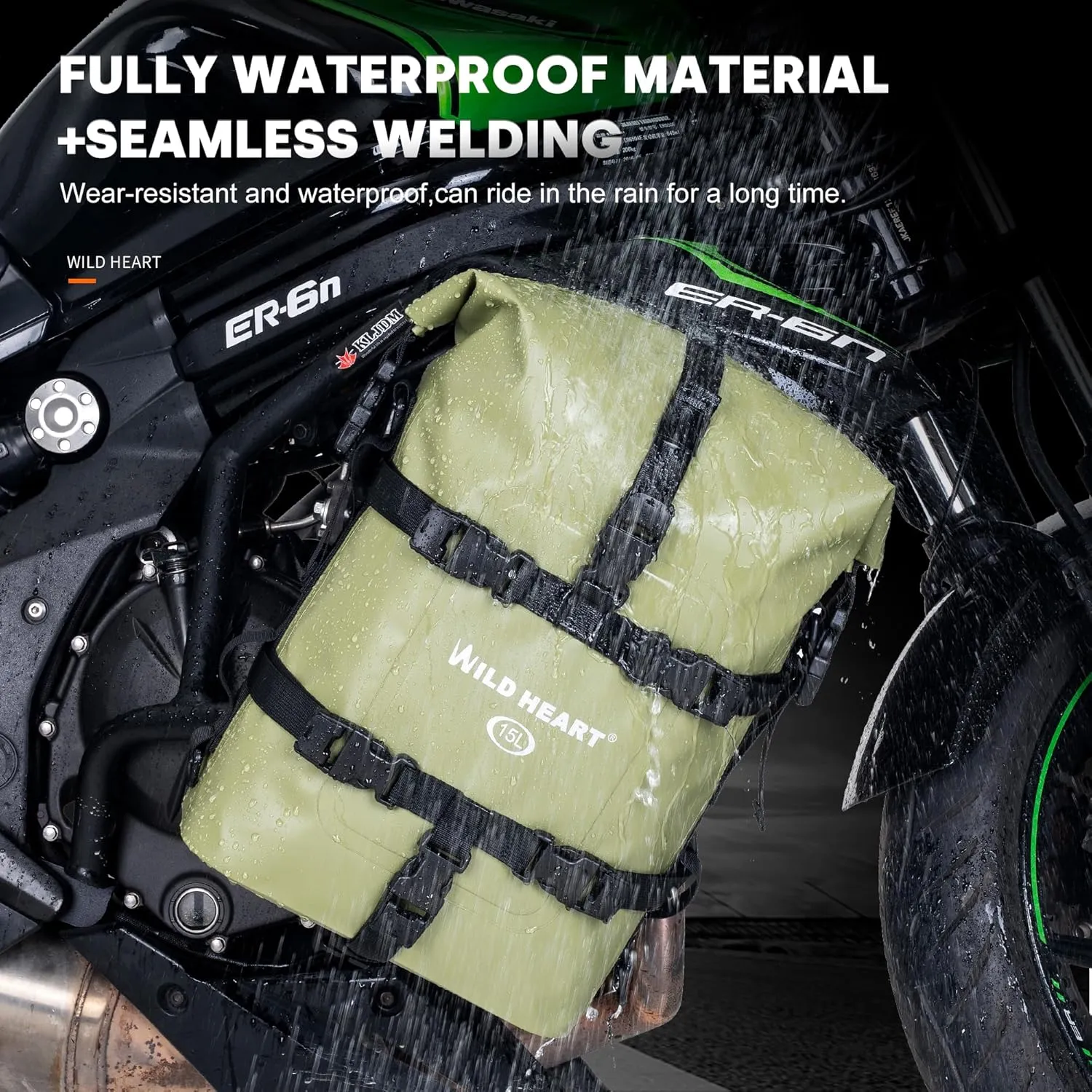 WILD HEART Waterproof Crash Bar Bags 6L/8L/15L Motorcycle Bag used as Motorcycle Luggage Sissy Bar Back Seat Saddle Rack Rear Fender Pouch Dirt Bike Gear Side Tool Bag Pack for moto ATV