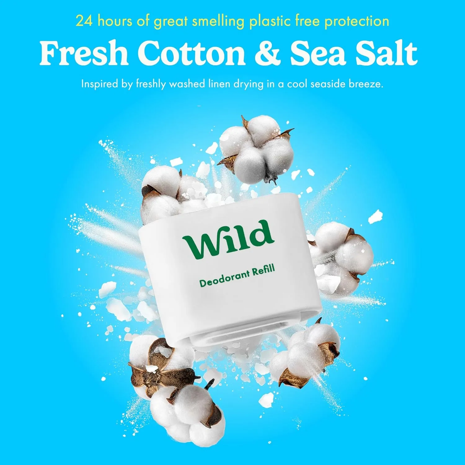 Wild - Purple Case with Refill Variety Pack - Refillable Deodorant - Aluminum Free - Includes Fresh Cotton & Sea Salt, Cherry Blossom and Coconut & Vanilla Scents - Vegan