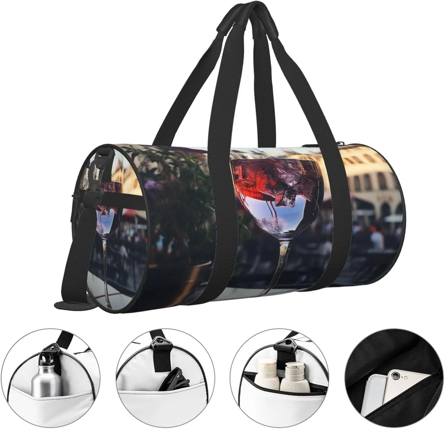 Wine glass Travel Duffle Bag for Men Women Sport Gym Bag Foldable Weekender Bag Carry on Overnight Bag for Travel Swimming Basketball