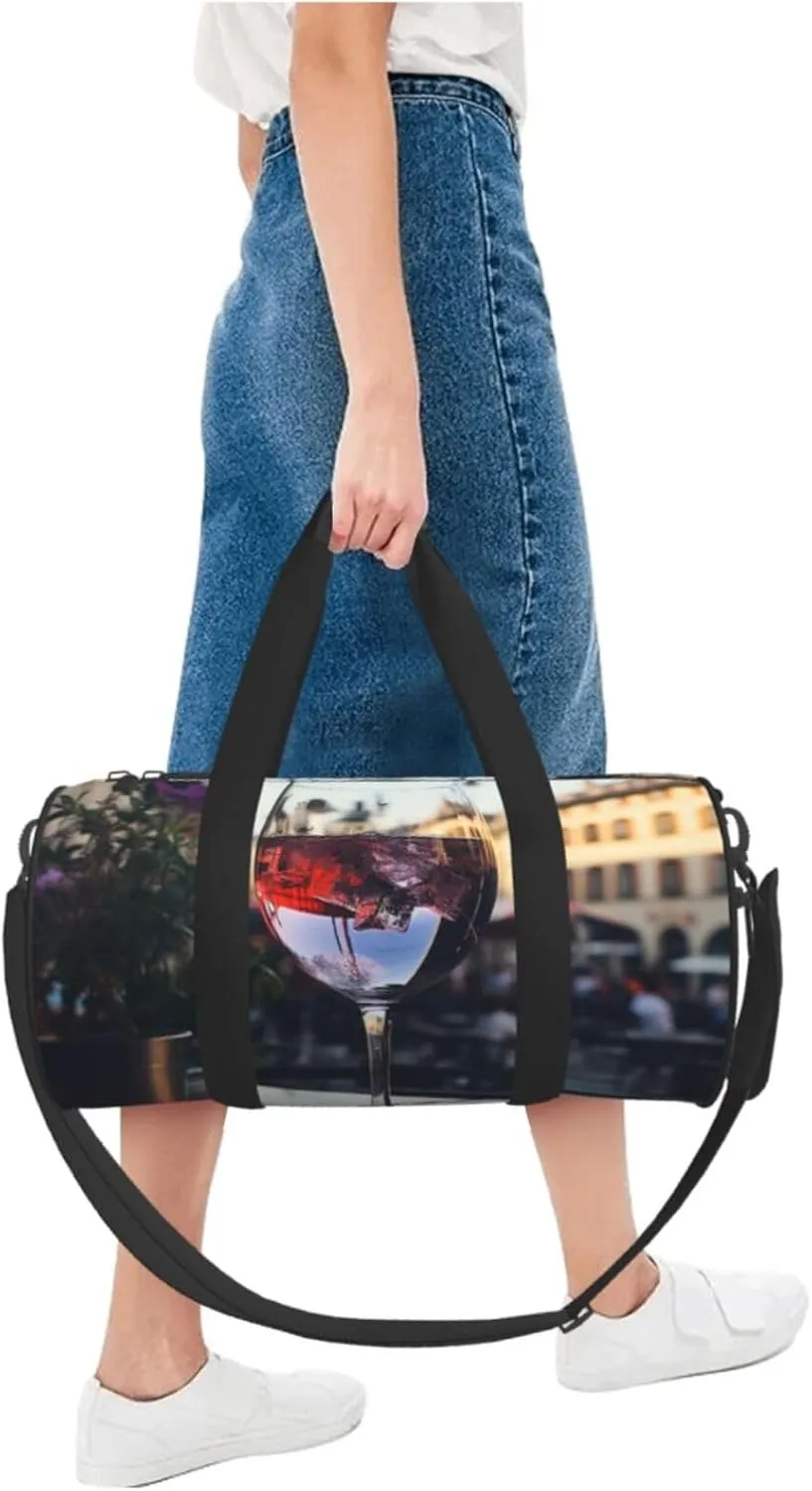 Wine glass Travel Duffle Bag for Men Women Sport Gym Bag Foldable Weekender Bag Carry on Overnight Bag for Travel Swimming Basketball