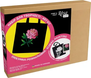 Wise Elk ROSA Talent Black Eco Bag Coloring Kit – DIY Hand-Painted Cotton Tote Bag with Acrylic Paints – Durable & Stylish Reusable Bag – Multiple Designs Available (Tender Peony)