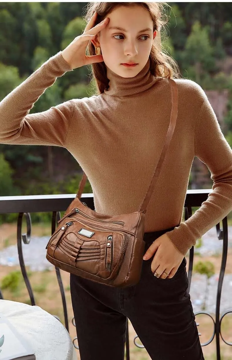 WITERY Crossboby Bag for Women - Soft PU Leather Multi-Pocket Shoulder Bag Handbag with Adjustable Strap