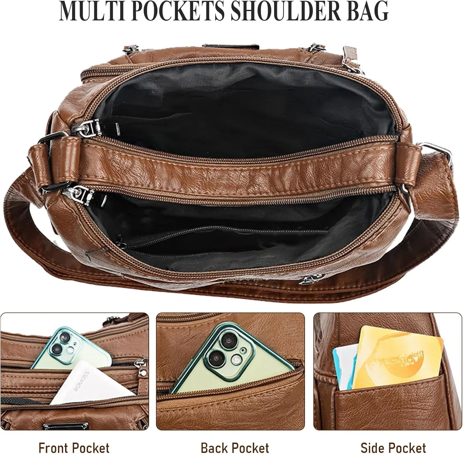 WITERY Crossboby Bag for Women - Soft PU Leather Multi-Pocket Shoulder Bag Handbag with Adjustable Strap