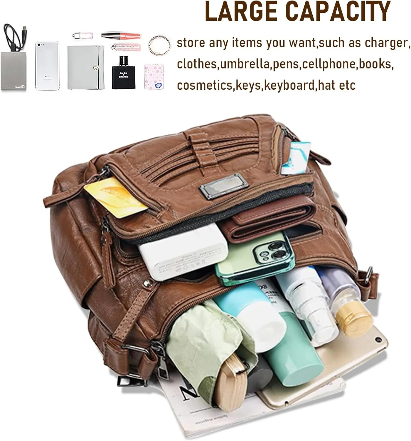 WITERY Crossboby Bag for Women - Soft PU Leather Multi-Pocket Shoulder Bag Handbag with Adjustable Strap