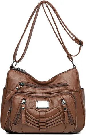 WITERY Crossboby Bag for Women - Soft PU Leather Multi-Pocket Shoulder Bag Handbag with Adjustable Strap