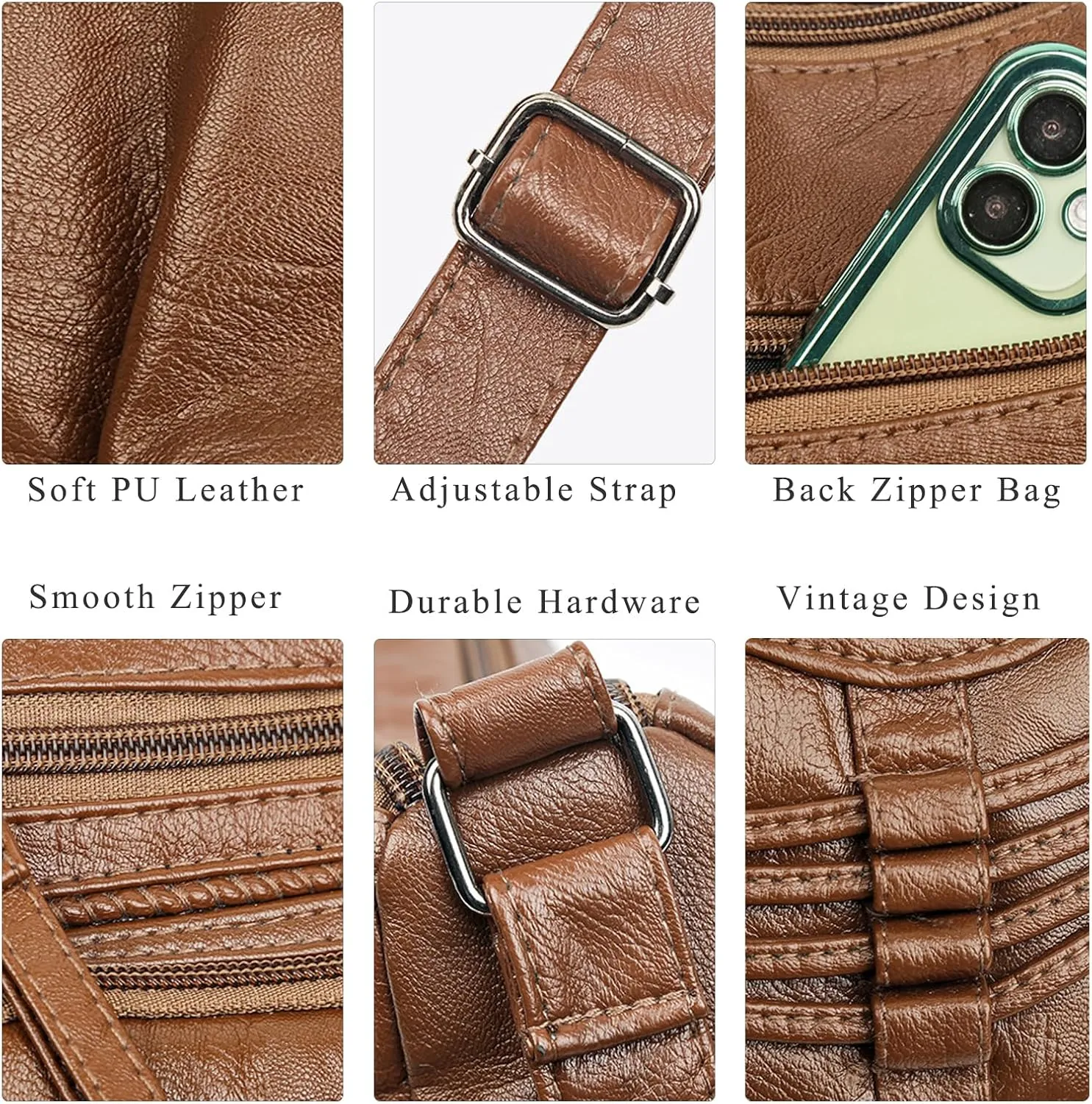 WITERY Crossboby Bag for Women - Soft PU Leather Multi-Pocket Shoulder Bag Handbag with Adjustable Strap