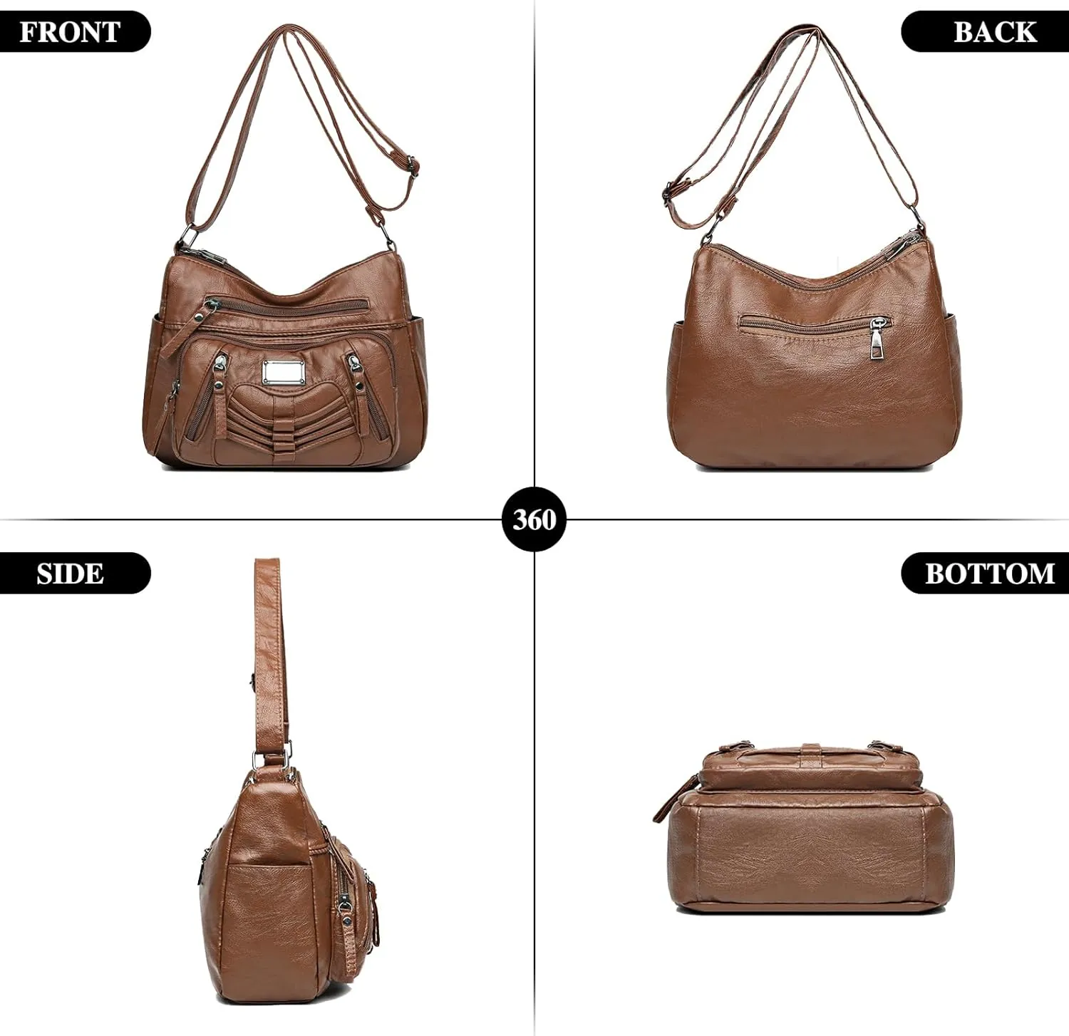 WITERY Crossboby Bag for Women - Soft PU Leather Multi-Pocket Shoulder Bag Handbag with Adjustable Strap