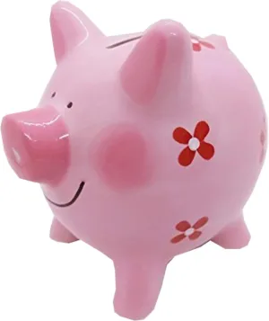 WitnyStore Coin Bank 5" High Pink Pig - Hand Made Painted Ceramic Money Saving Piggy Banks Removable Coins Container Storage Cute Colorful Porcelain Decorative Figure Collectible Home Décor Gifts