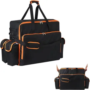 WOMACO Foldable Large Duffle Bag, Heavy Duty Travel Bag with Handles, Water Resistant Huge Camping Duffle Carrying Bag Collapsible Storage Bag (Black (Orange Line), 31.5"L x 10"D x 19.6"H)