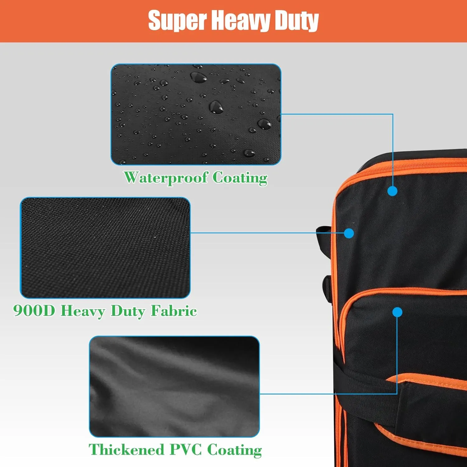 WOMACO Foldable Large Duffle Bag, Heavy Duty Travel Bag with Handles, Water Resistant Huge Camping Duffle Carrying Bag Collapsible Storage Bag (Black (Orange Line), 31.5"L x 10"D x 19.6"H)