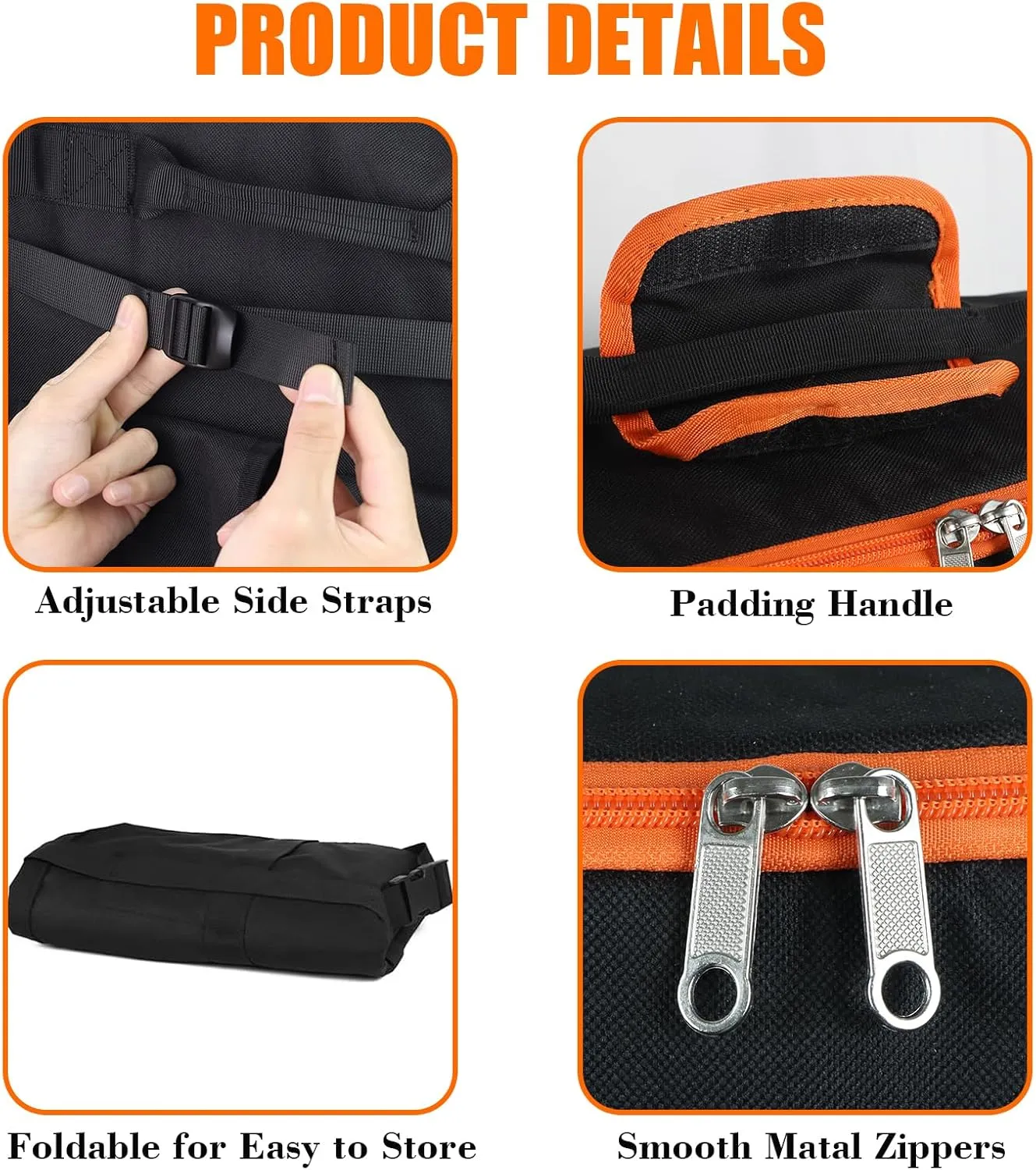 WOMACO Foldable Large Duffle Bag, Heavy Duty Travel Bag with Handles, Water Resistant Huge Camping Duffle Carrying Bag Collapsible Storage Bag (Black (Orange Line), 31.5"L x 10"D x 19.6"H)