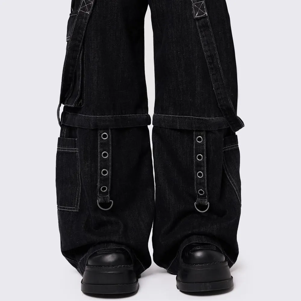 Women Cargo Pants Gothic Striped Low Waist Wide Leg Baggy Jeans Y2k Hip Hop Denim Pants Emo Grunge Streetwear Jeans