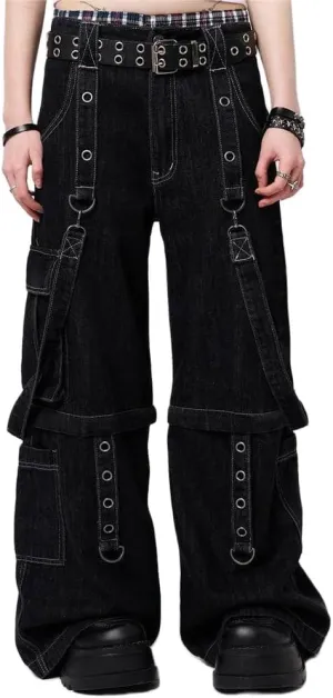 Women Cargo Pants Gothic Striped Low Waist Wide Leg Baggy Jeans Y2k Hip Hop Denim Pants Emo Grunge Streetwear Jeans