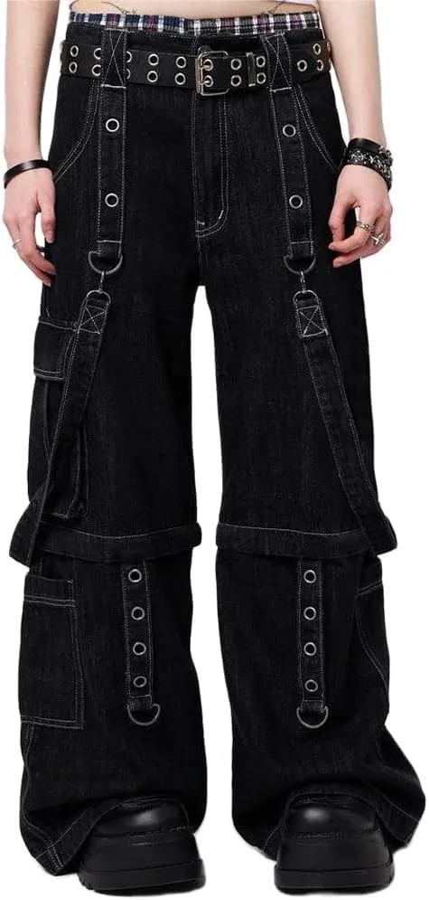 Women Cargo Pants Gothic Striped Low Waist Wide Leg Baggy Jeans Y2k Hip Hop Denim Pants Emo Grunge Streetwear Jeans