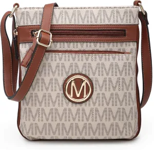 Women Crossbody Purses Multi Pockets Large Signature Monogram Zip Shoulder Bags Ladies PU Leather Handbag