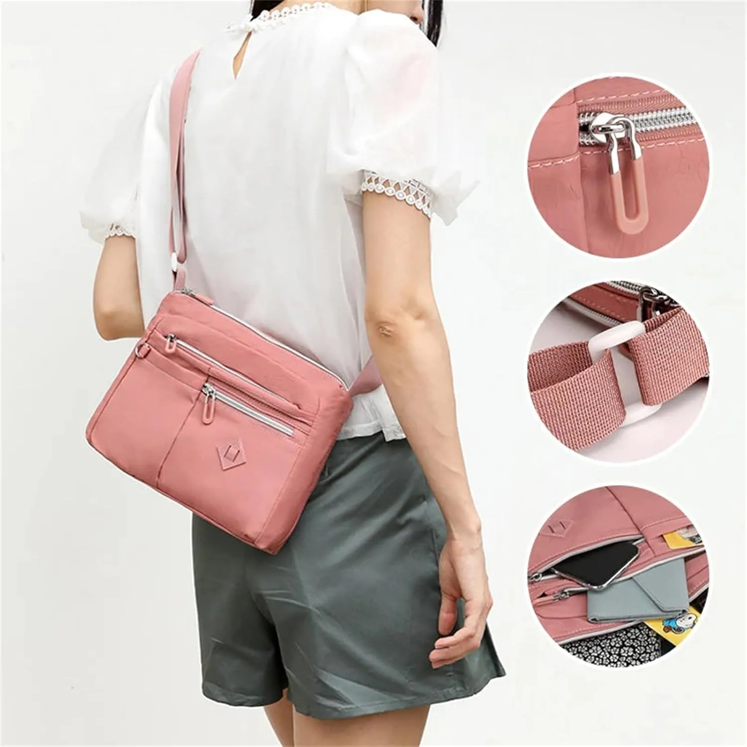 Women Lightweight Multi-Pocket Shoulder Bag,With Adjustable Shoulder Strap, Multi-Pocket Shoulder Crossbody Bag For Women.