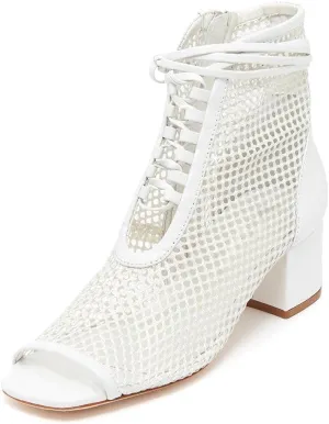 Women's Breathable Mesh Comfortable Open-Toe Booties - 2.5-Inch Block Heel, Side Zipper & Adjustable Lace-Up