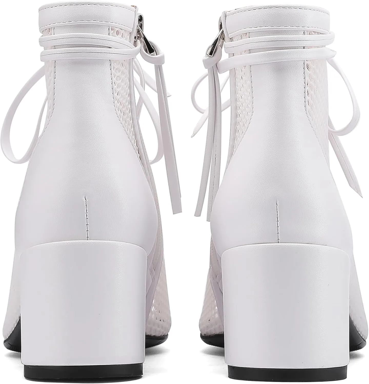 Women's Breathable Mesh Comfortable Open-Toe Booties - 2.5-Inch Block Heel, Side Zipper & Adjustable Lace-Up