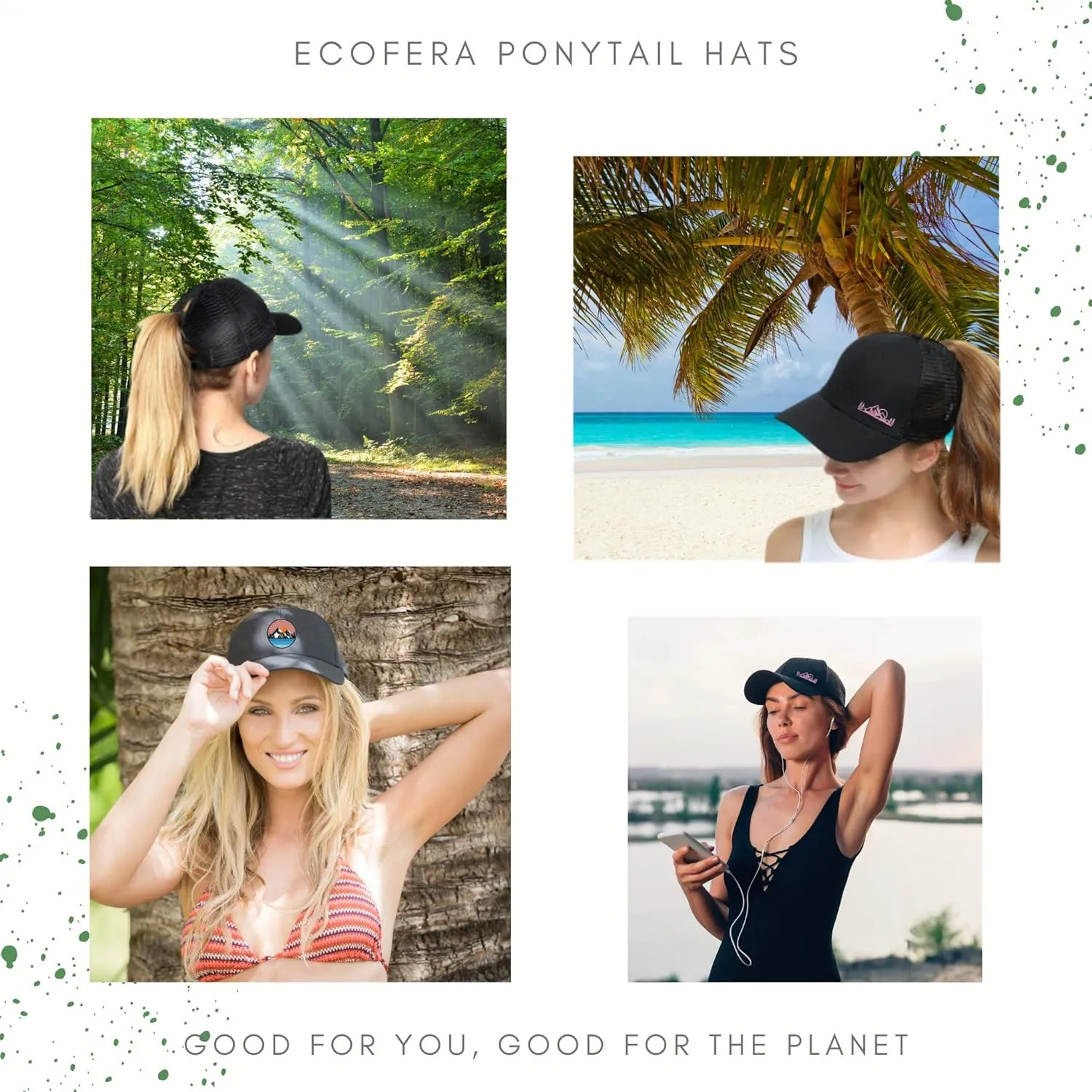 Women's Eco-Friendly Ponytail Hat Messy Bun Baseball Trucker Cap
