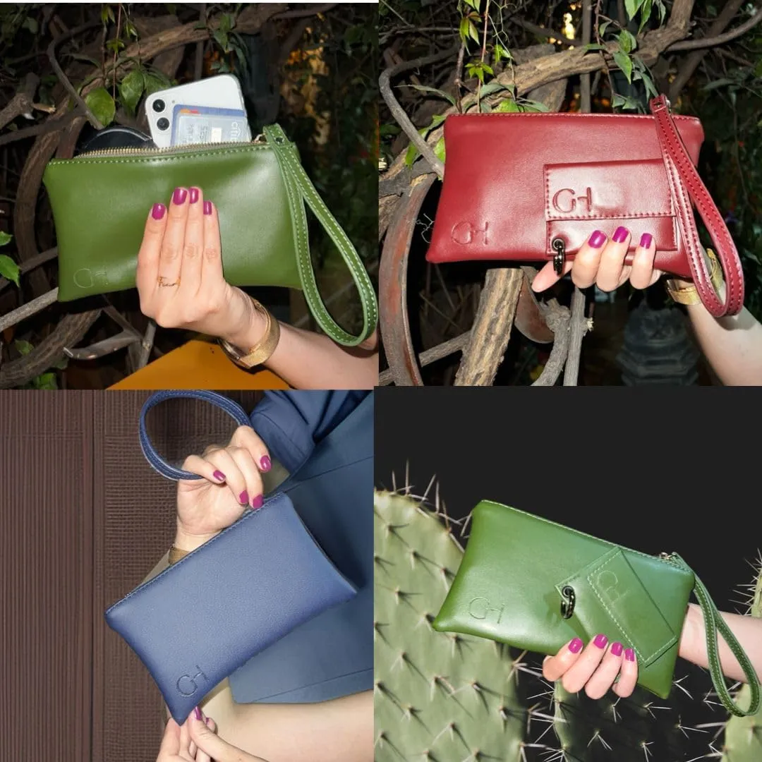 Women's eco-friendly wristlet - made with nopal cactus and corn leather, elegantly crafted in every detail.