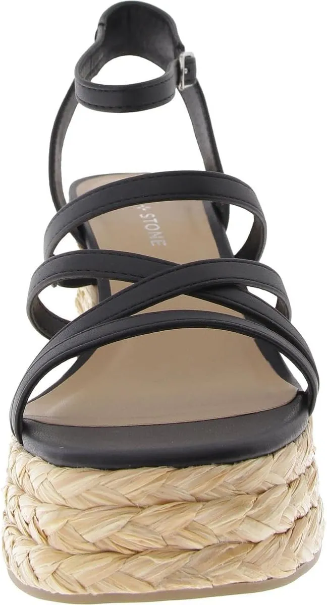 Womens Finnickk Faux Leather Strappy Wedge Sandals