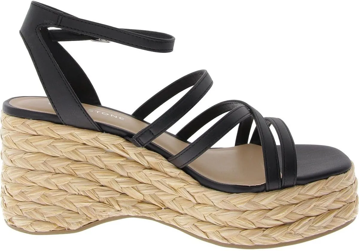 Womens Finnickk Faux Leather Strappy Wedge Sandals