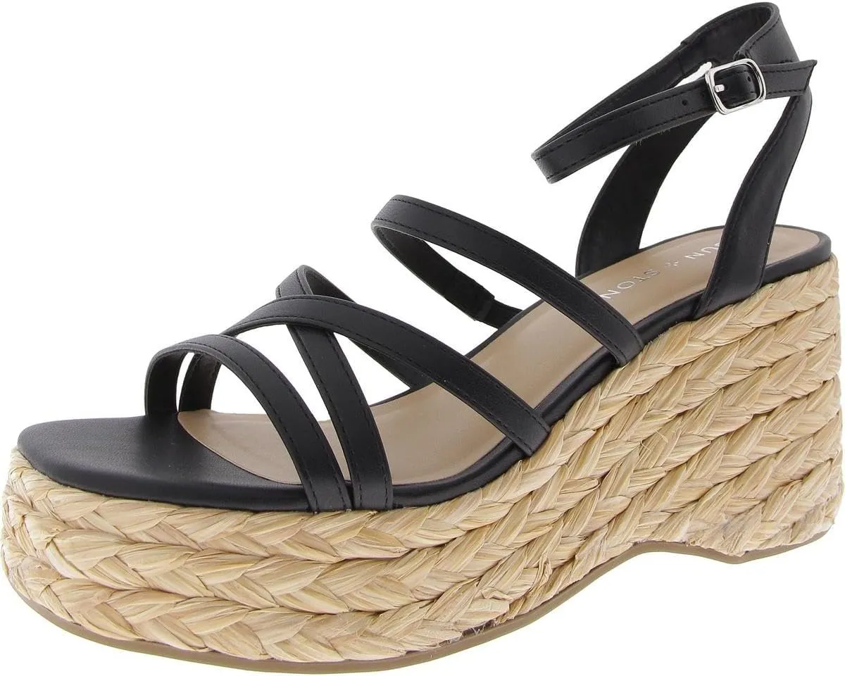 Womens Finnickk Faux Leather Strappy Wedge Sandals