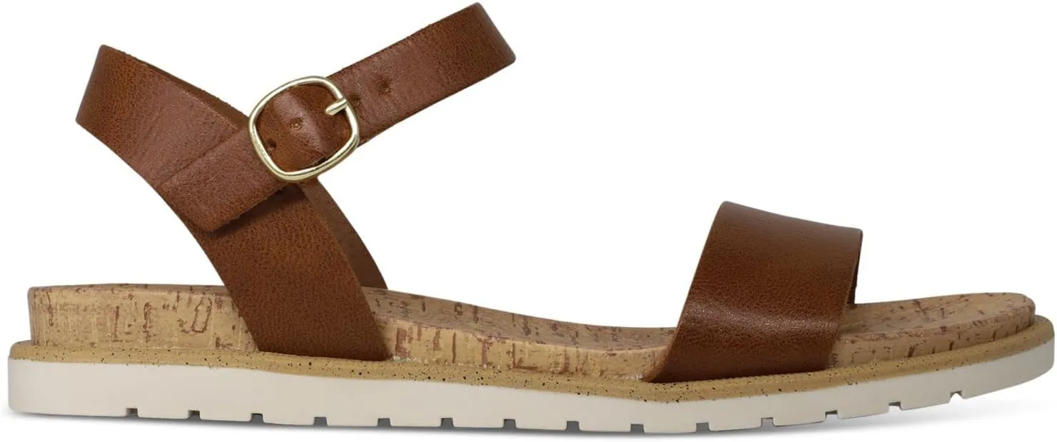 Womens Mattie Faux Leather Open Toe Flats