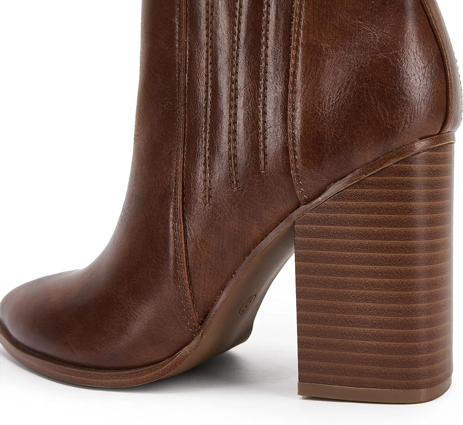 Womens Pointed Toe Slip on Ankle Booties Stacked Mid Block Heel Shoes Faux Leather Boots