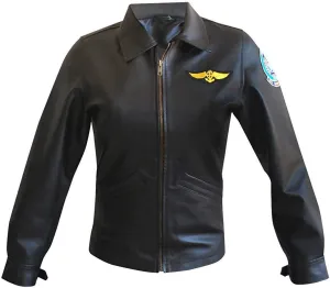 Womens Top Aviator Black Air Force Pilot Vintage Bomber Leather Motorcycle Jacket