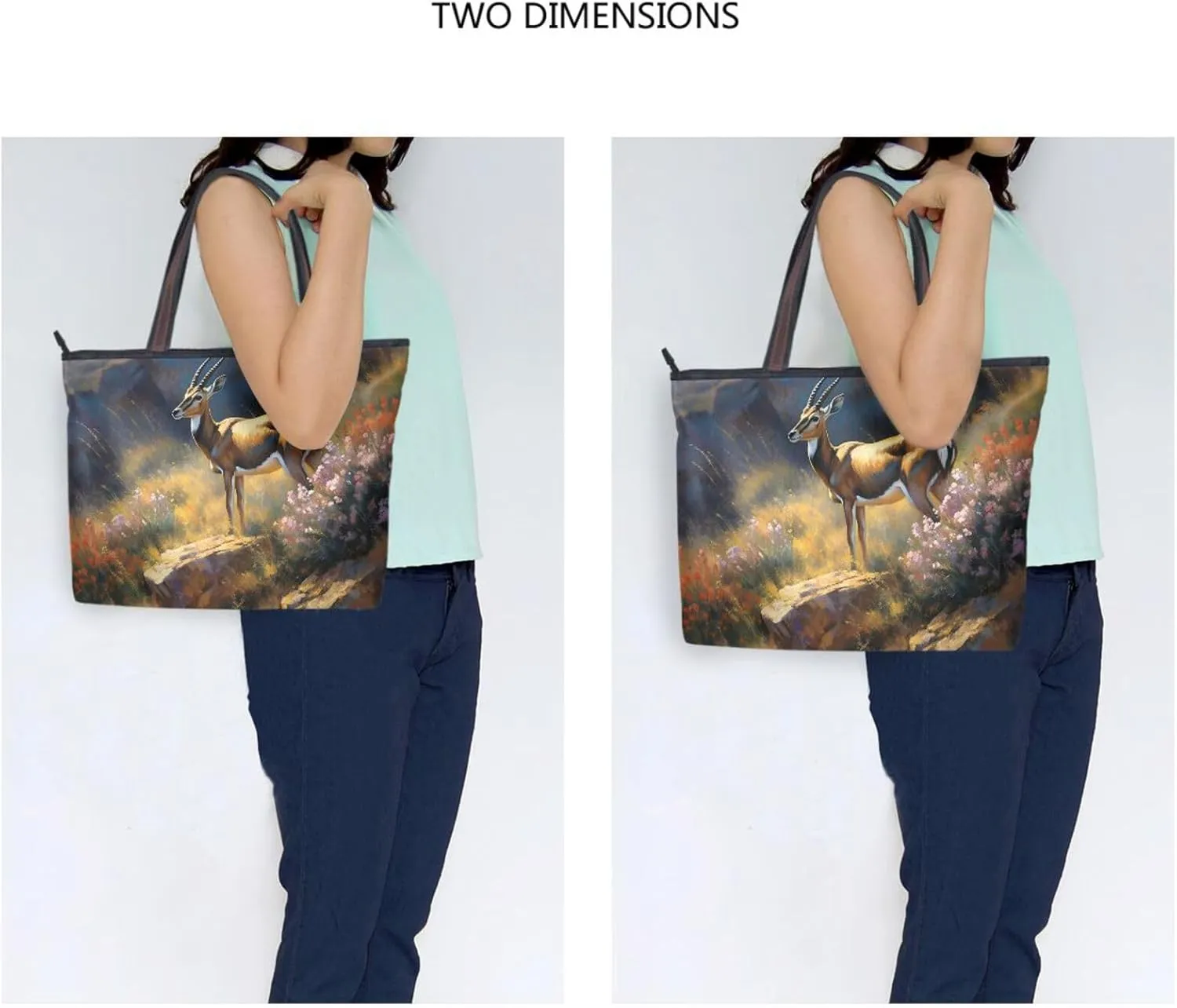 Women's Tote Bag-Gazelle Bush Print, Cloth Zipper Shoulder Bag Handbag Reusable Grocery Bag