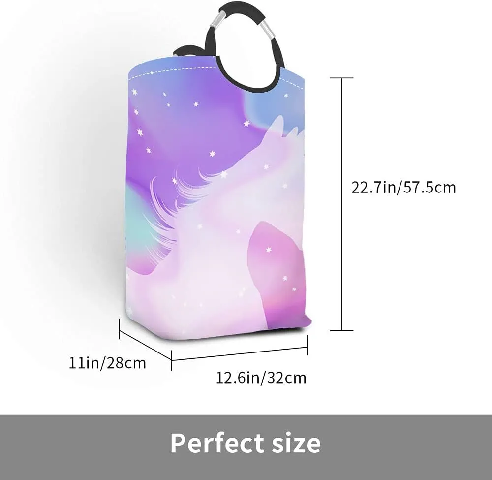 Wondertify Unicorn Holographic Laundry Hamper Bokeh Sparkle Magical Stars Clothes Basket With Easy Carry Handles For Clothes Organizer Toys Storage