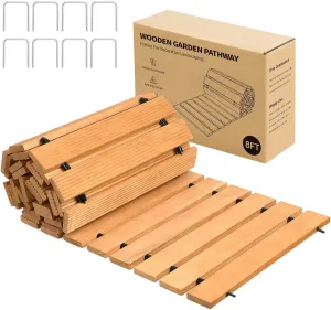 Wooden Garden Edging Outdoor Walkway - 8 FT Roll Out Straight Walkway, Wooden Walkway with Non-Slip Surface, Decorative Boardwalk Path for Outdoor Garden Backyard Wedding Party