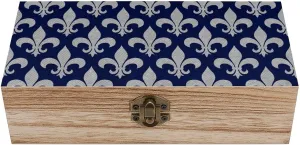 Wooden Storage Box,Fleur De Lis Decorative Trinket Keepsake Box Wood Jewelry Organizer Box for Bedroom Office