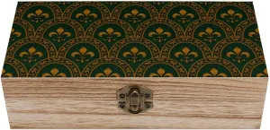 Wooden Storage Box,Fleur De Lis Vintage Pattern Decorative Trinket Keepsake Box Wood Jewelry Organizer Box for Bedroom Office
