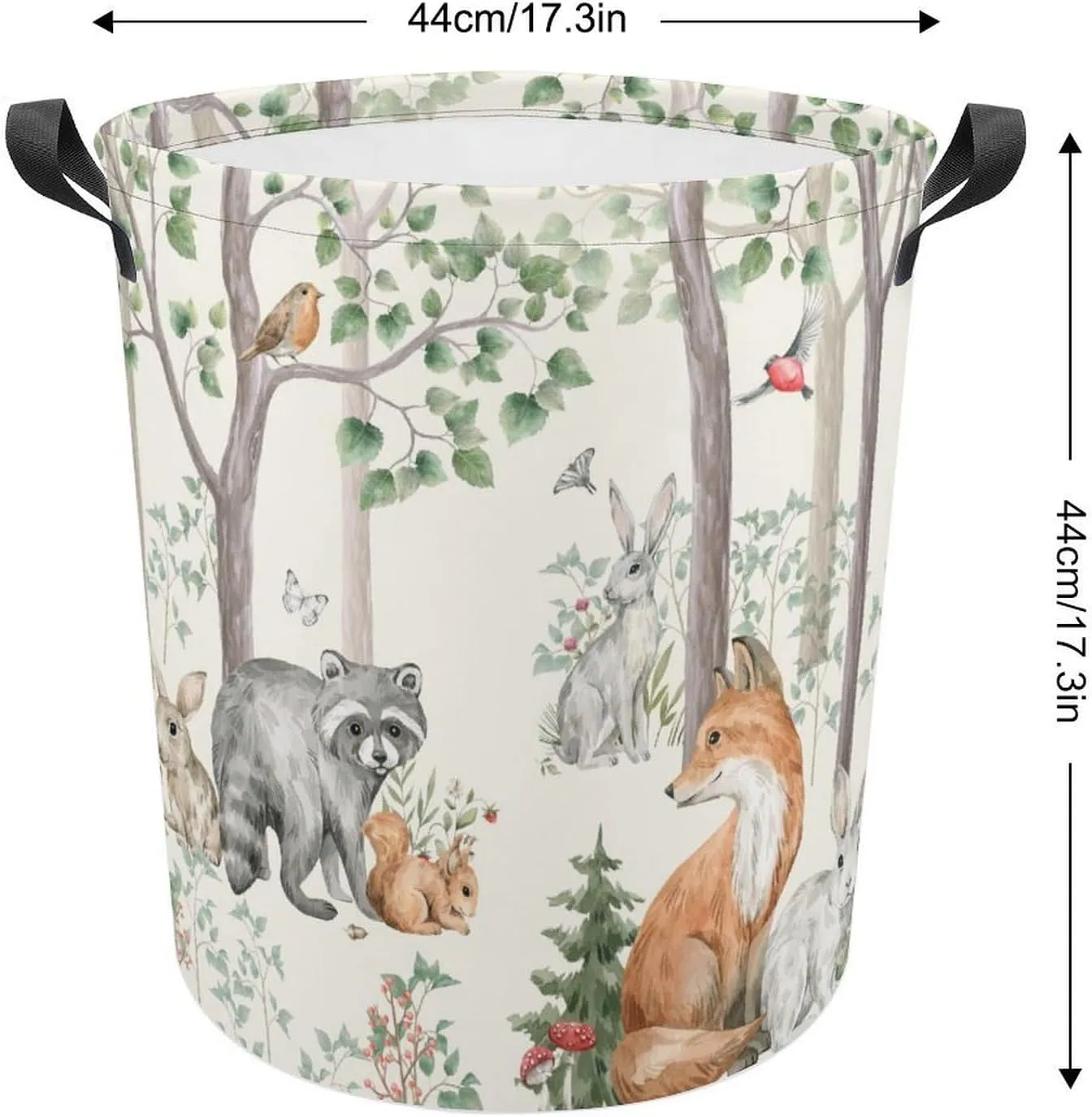 Woodland Animals Laundry Basket,Collapsible Clothes Hamper Waterproof Forest Fox Bear Deer Storage Basket with Handle Kids Room Jungle Deer Laundry Hamper with Drawstring